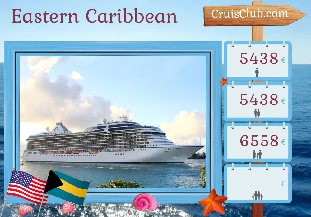 Cruise in the Eastern Caribbean from Miami aboard Oceania Marina ship with visits to USA, Puerto Rico, Dominican Republic, and Bahamas for 11 days
