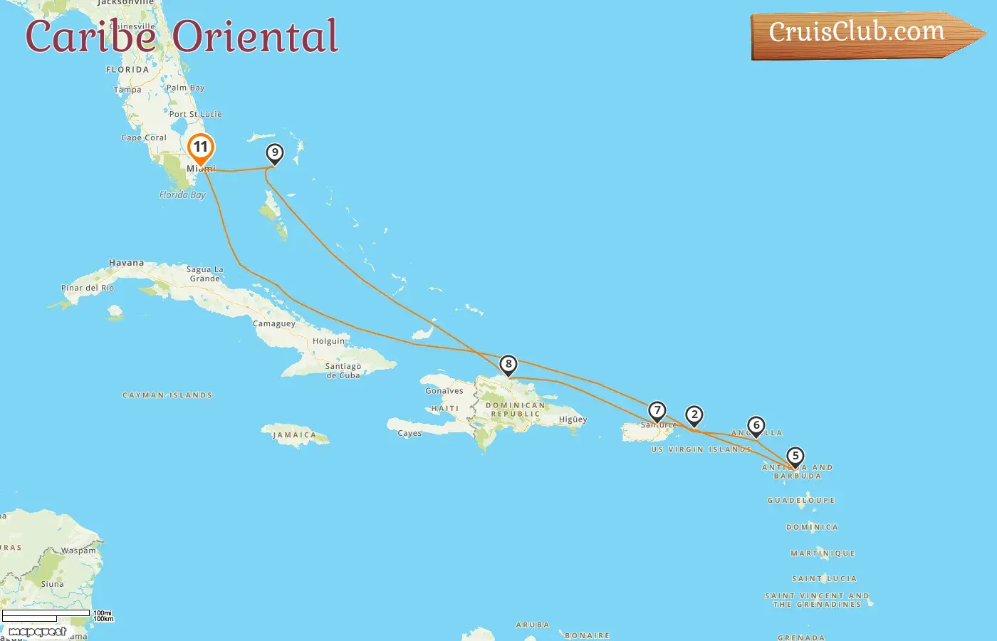 Crucero por el Caribe Oriental desde Miami a bordo del barco Oceania Marina con visitas a Estados Unidos, Puerto Rico, República Dominicana y Bahamas durante 11 días