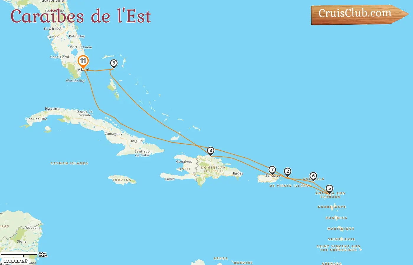Croisière dans les Caraïbes de l`Est au départ de Miami à bord du navire Oceania Marina avec des escales aux États-Unis, à Porto Rico, en République dominicaine et aux Bahamas pendant 11 jours