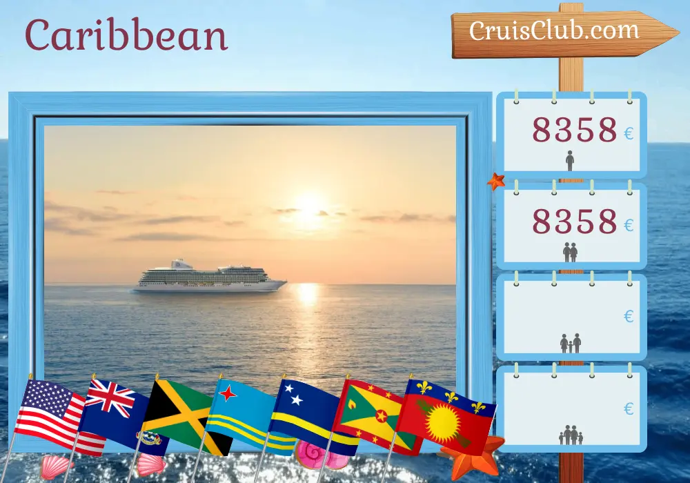 Cruise in the Caribbean from Miami aboard Oceania Allura ship with visits to USA, Cayman Islands, Jamaica, Aruba, Curaçao, Grenada, Guadeloupe, and British Virgin Islands for 14 days