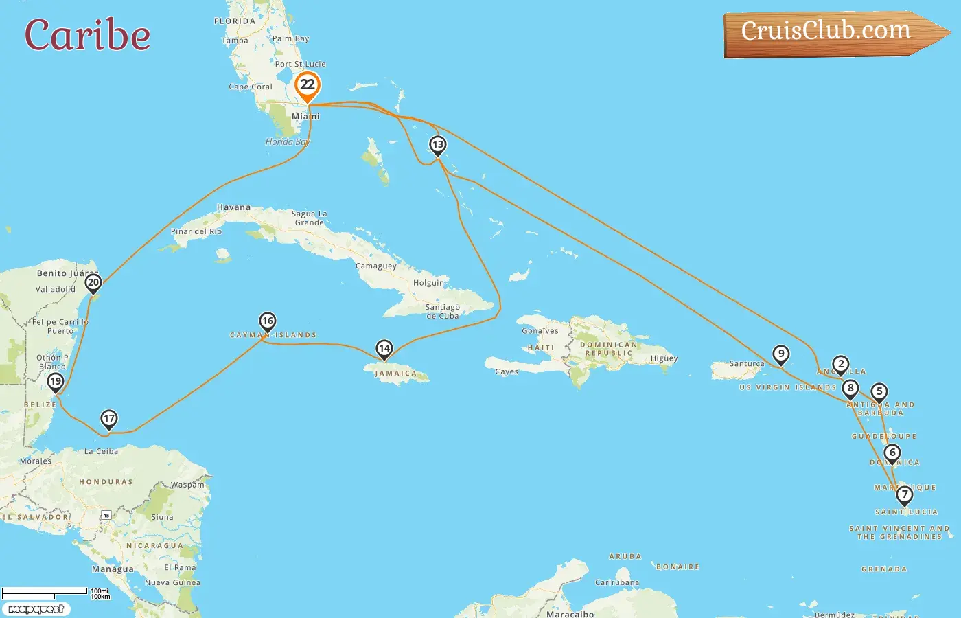 Crucero por el Caribe desde Fort Lauderdale a bordo del barco Rotterdam con visitas a EE. UU., Bahamas, Jamaica, Islas Caimán, Honduras, Belice y México durante 22 días