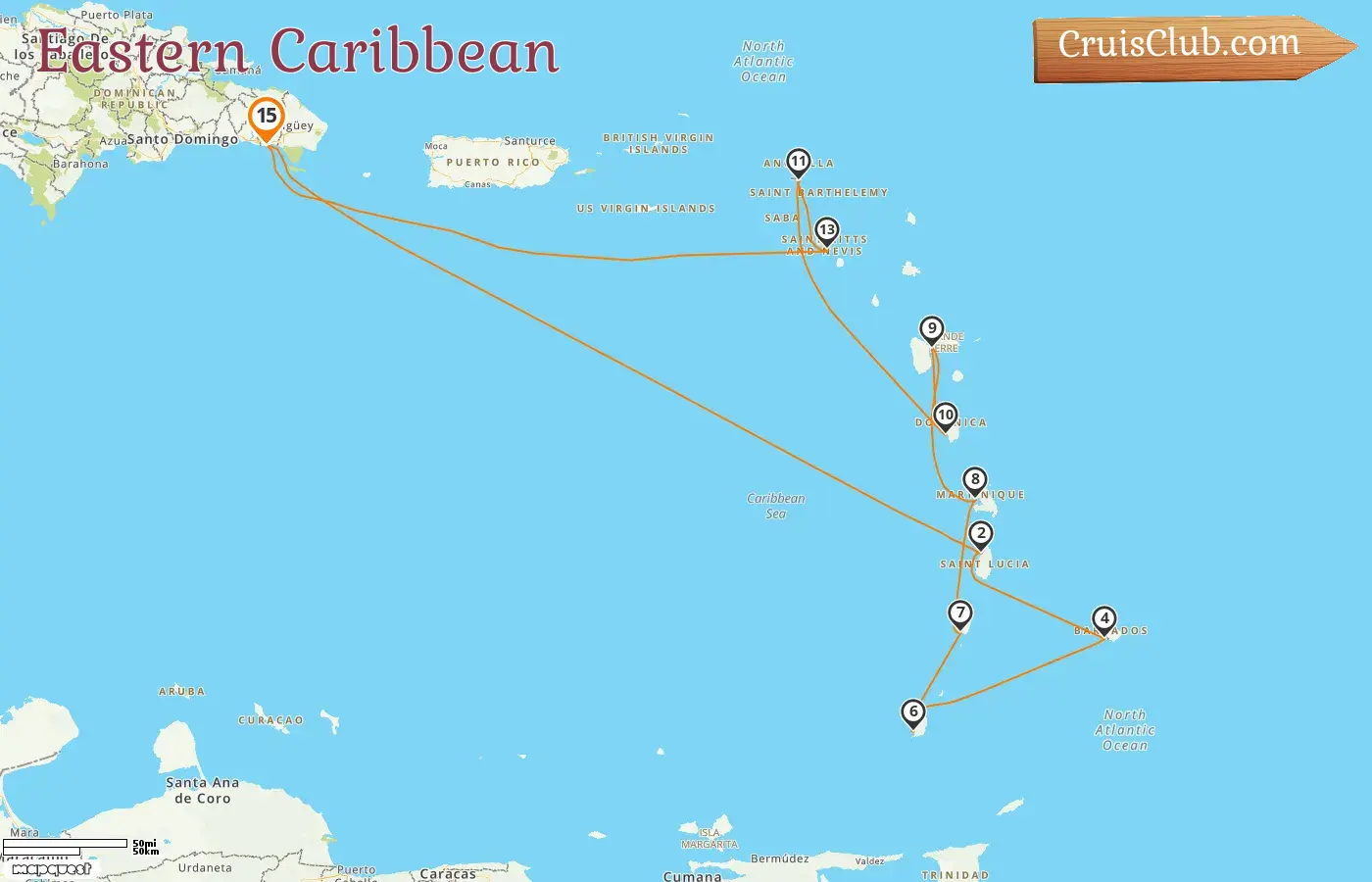 Cruise in the Eastern Caribbean from La Romana aboard Mein Schiff 2 ship with visits to Barbados, Grenada, Saint Vincent and the Grenadines, and Guadeloupe for 15 days