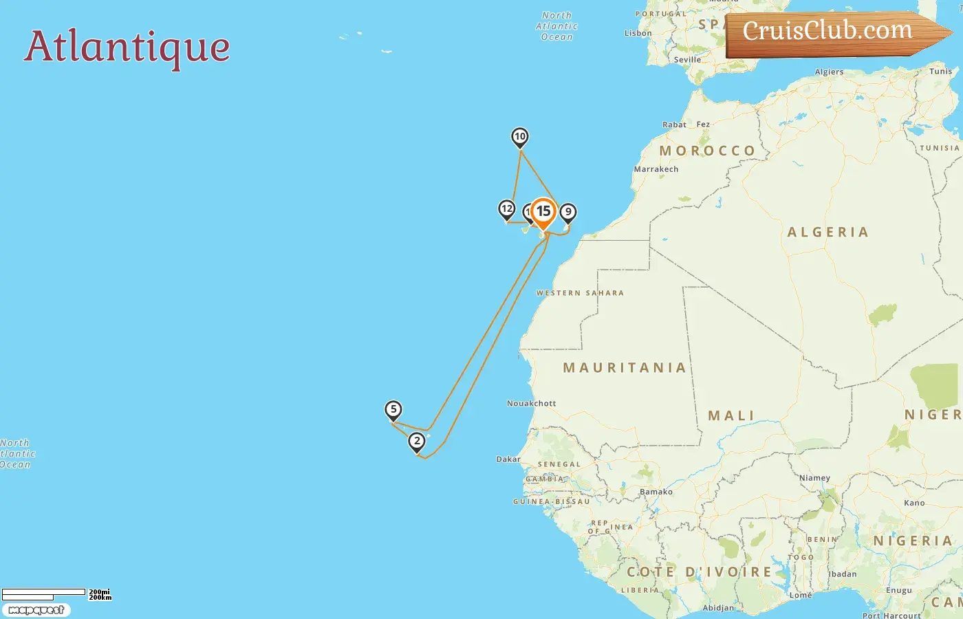 Croisière dans l`Atlantique depuis Las Palmas à bord du navire Mein Schiff 7 avec des visites en Espagne pendant 15 jours