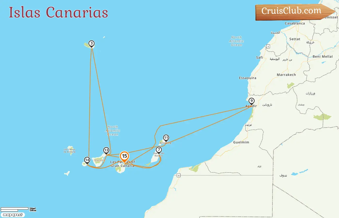 Crucero por las Islas Canarias desde Las Palmas a bordo del barco Mein Schiff 7 con visitas a España y Marruecos por 15 días