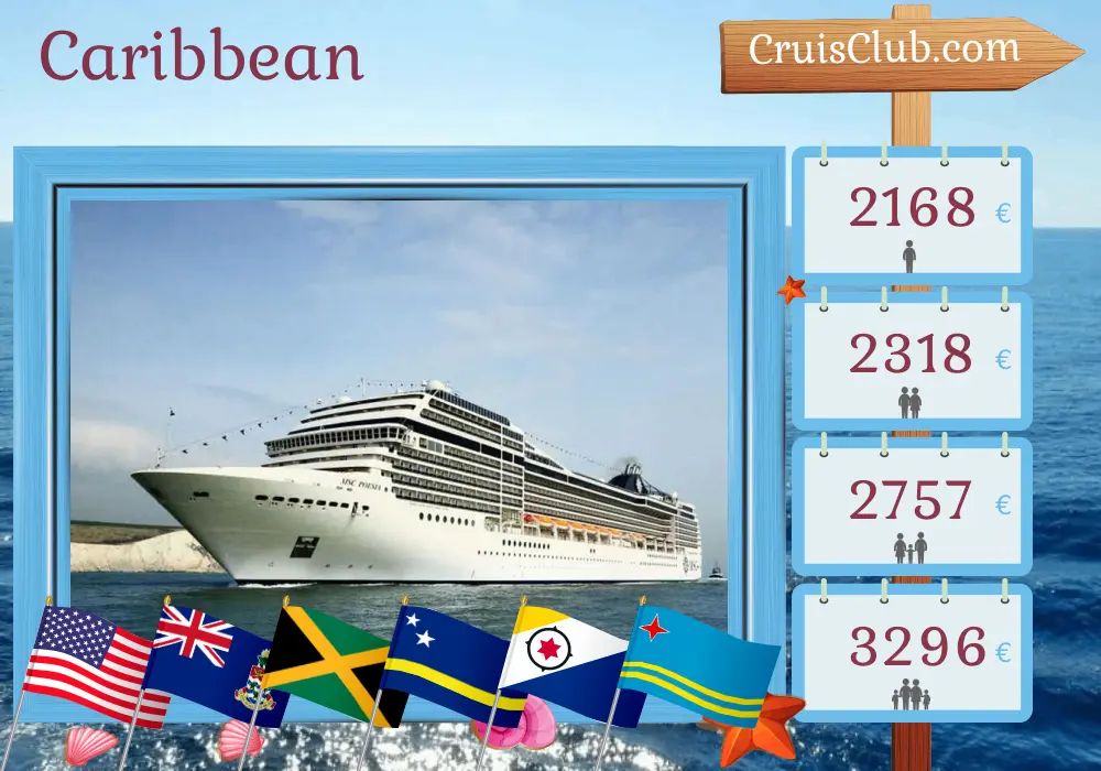 Cruise in the Caribbean from Miami aboard MSC Poesia ship with visits to USA, Cayman Islands, Jamaica, Curaçao, and Aruba for 11 days