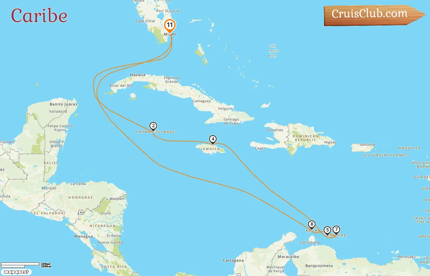 Crucero por el Caribe desde Miami a bordo del barco MSC Poesia con visitas a Estados Unidos, Islas Caimán, Jamaica, Curazao y Aruba durante 11 días