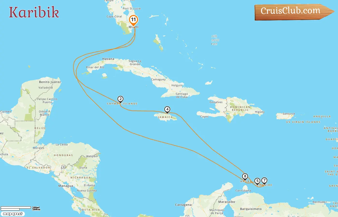 Kreuzfahrt in der Karibik ab Miami an Bord des MSC Poesia-Schiffs mit Stopps in den USA, den Kaimaninseln, Jamaika, Curaçao und Aruba für 11 Tage