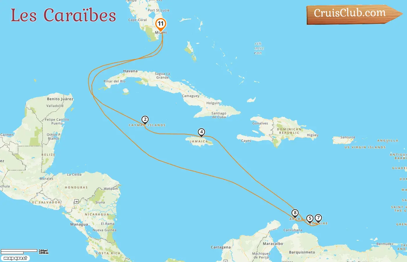 Croisière dans les Caraïbes au départ de Miami à bord du navire MSC Poesia avec des escales aux États-Unis, aux Îles Caïmans, en Jamaïque, à Curaçao et à Aruba pendant 11 jours