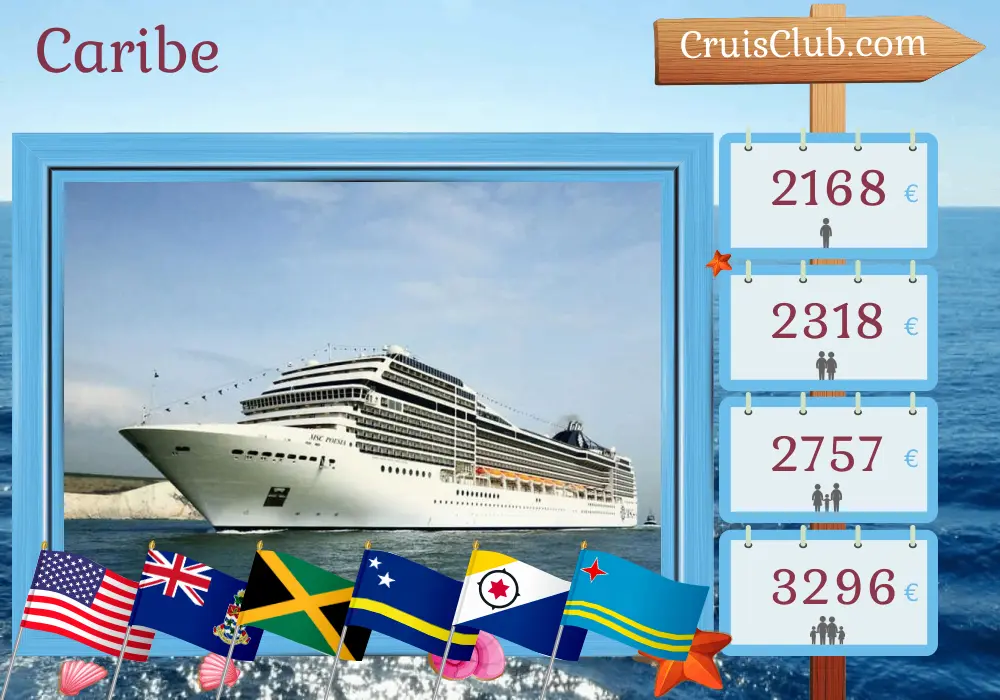 Crucero por el Caribe desde Miami a bordo del barco MSC Poesia con visitas a Estados Unidos, Islas Caimán, Jamaica, Curazao y Aruba durante 11 días