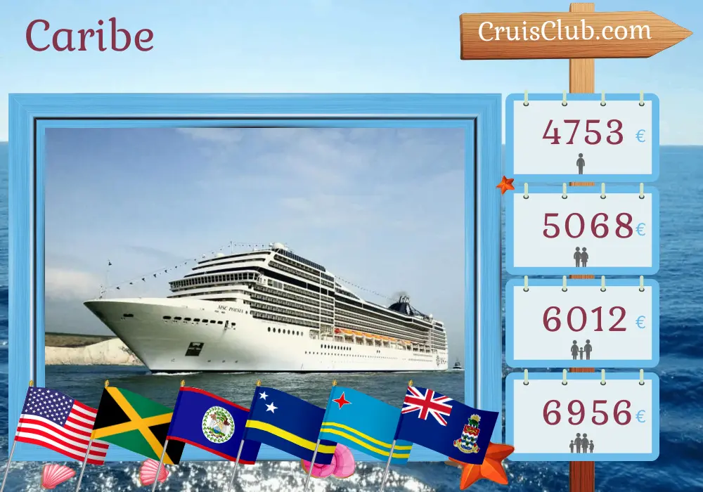 Crucero por el Caribe desde Miami a bordo del barco MSC Poesia con visitas a EE. UU., Jamaica, Colombia, Panamá, Costa Rica, Honduras, Belice, Curazao, Aruba, República Dominicana e Islas Caimán por 22 días