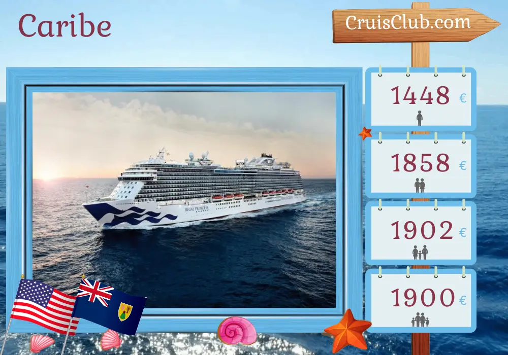 Cruzeiro no Caribe a bordo do navio Regal Princess com visitas aos EUA, República Dominicana e Porto Rico por 8 dias