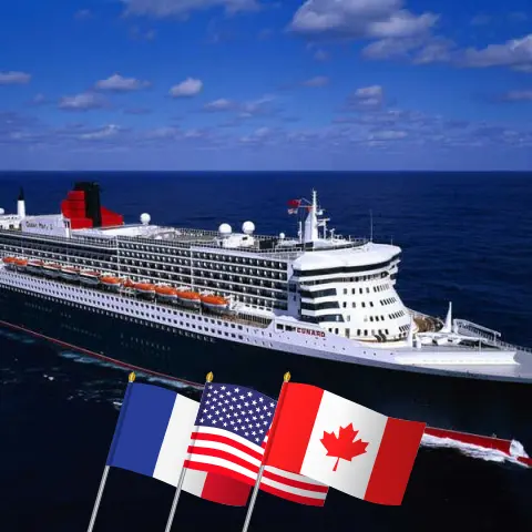 Cruise in the Transatlantic from Southampton aboard Queen Mary 2 ship with visits to France, USA, and Canada for 23 days