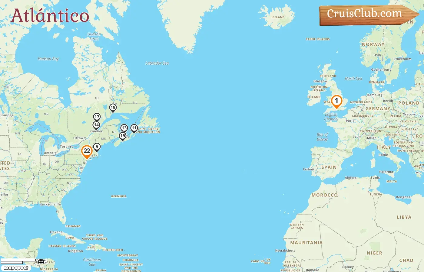 Crucero en el Transatlántico de Southampton a Nueva York a bordo del barco Queen Mary 2 con visitas a Estados Unidos y Canadá durante 22 días