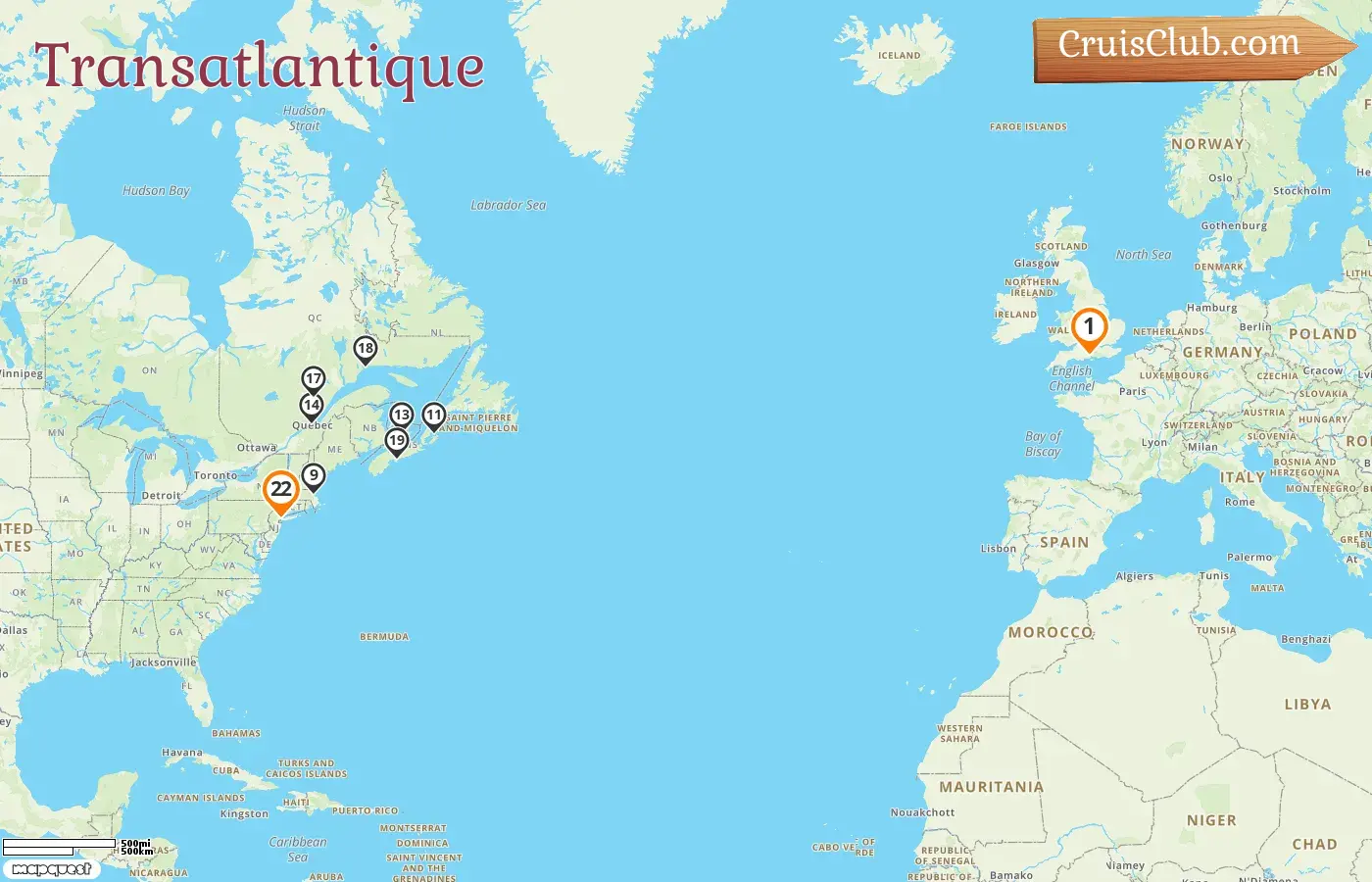 Croisière transatlantique de Southampton à New York à bord du Queen Mary 2 avec des visites aux États-Unis et au Canada pendant 22 jours