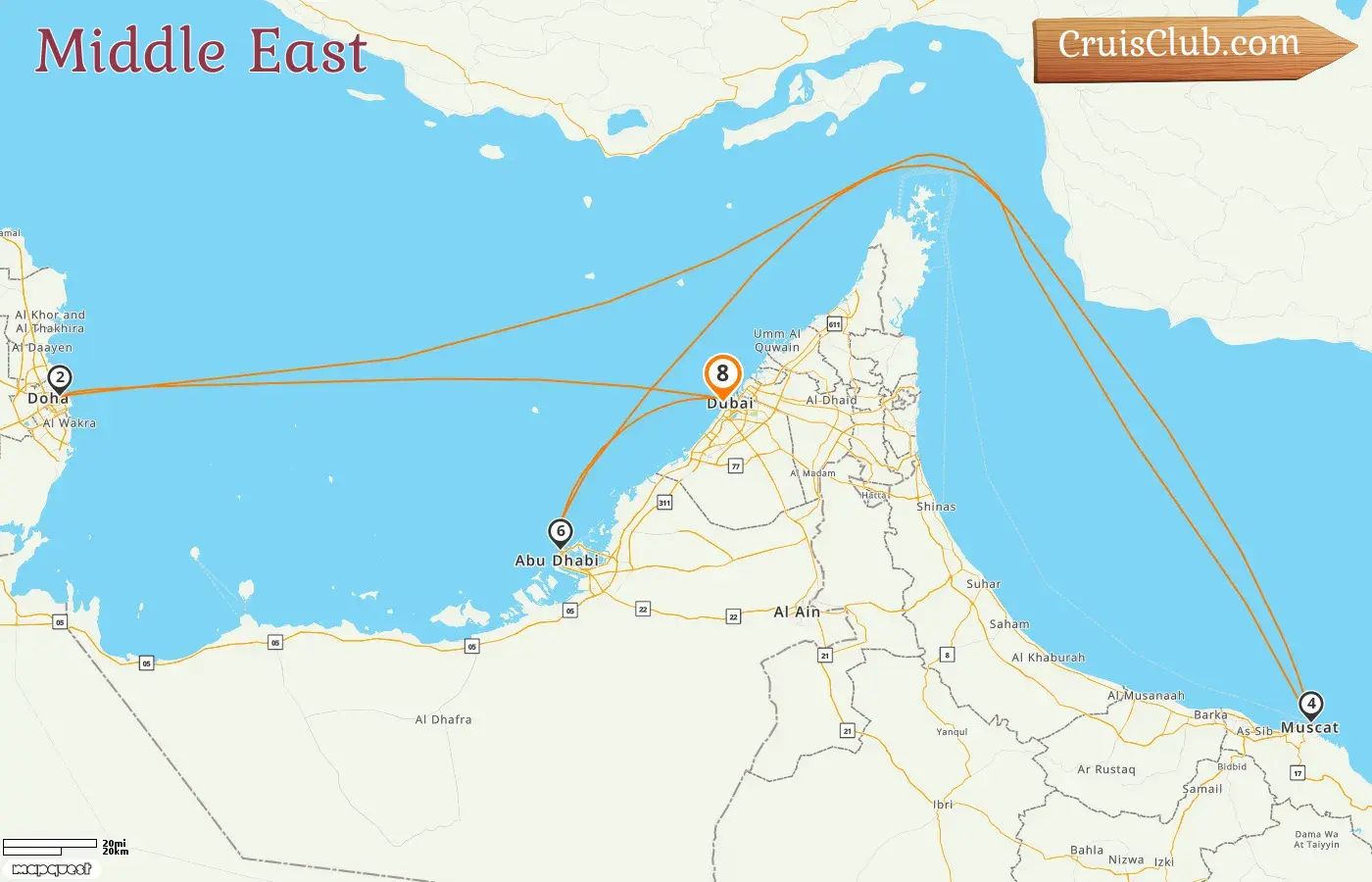 Cruise in the Middle East from Dubai aboard Mein Schiff Flow ship with visits to United Arab Emirates, Qatar, and Oman for 8 days