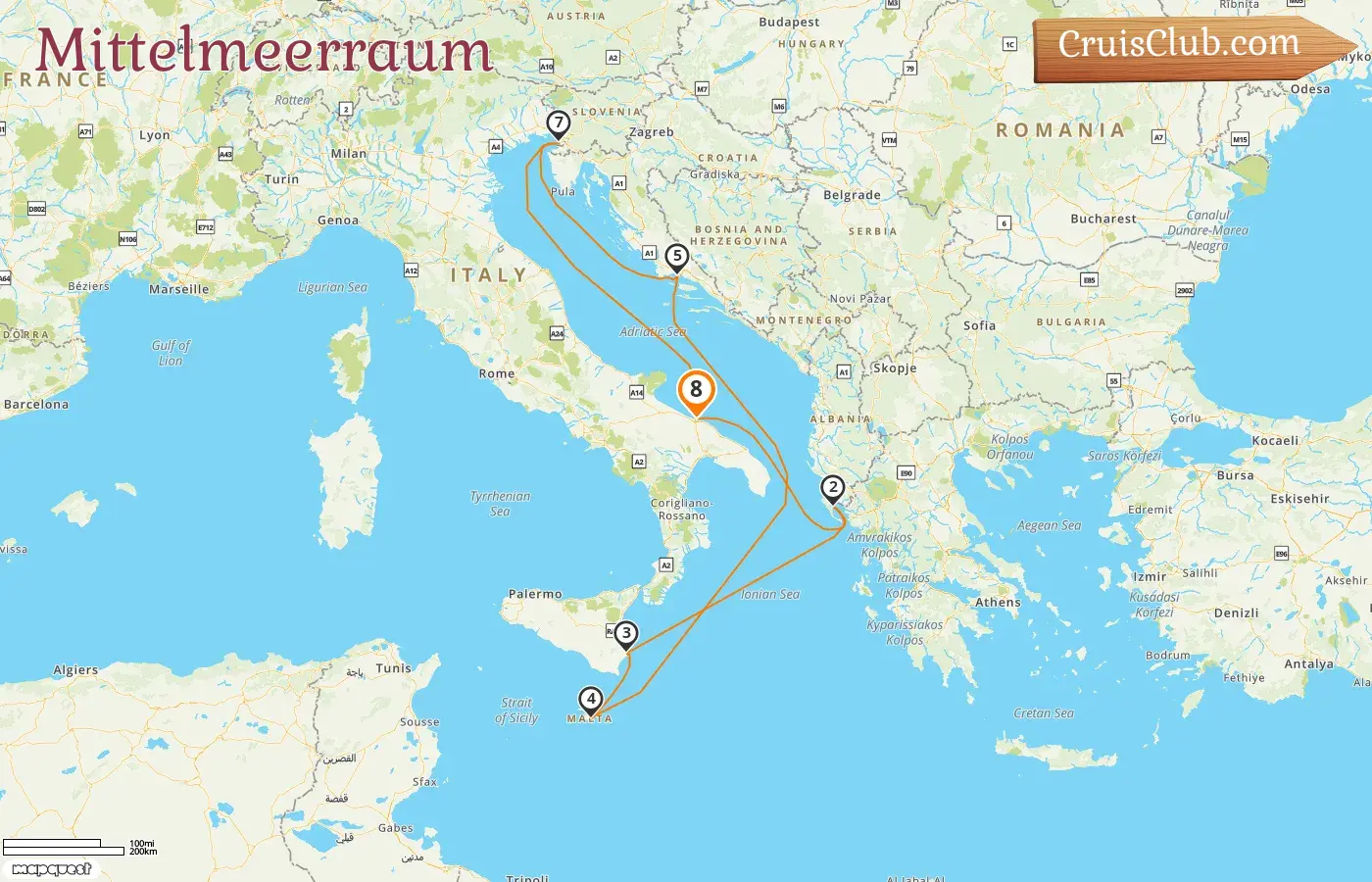 Kreuzfahrt im Mittelmeerraum ab Bari an Bord des Costa Deliziosa-Schiffs mit Stopps in Italien, Griechenland, Malta und Kroatien für 8 Tage