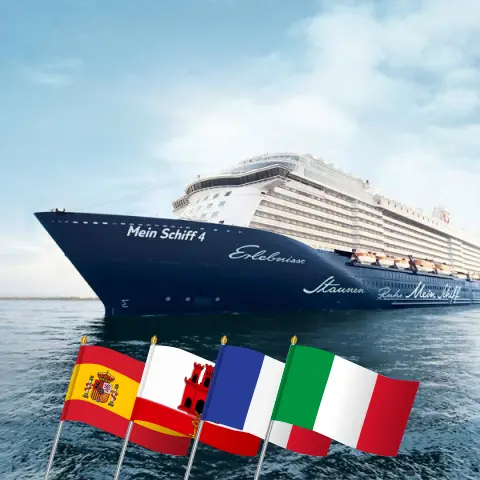 Cruise in the Mediterranean from Palma aboard Mein Schiff 4 ship with visits to Spain, Gibraltar, France, and Italy for 15 days