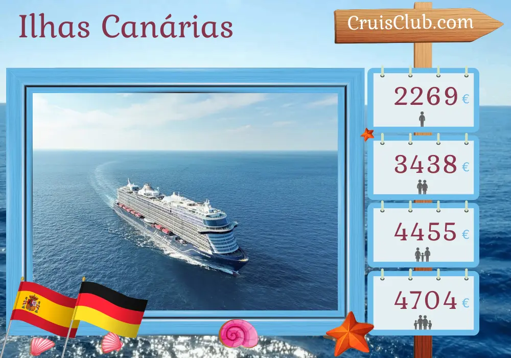 Cruzeiro nas Ilhas Canárias de Santa Cruz de Tenerife para Hamburgo a bordo do navio Mein Schiff Relax, com visitas à Espanha e à Alemanha por 13 dias