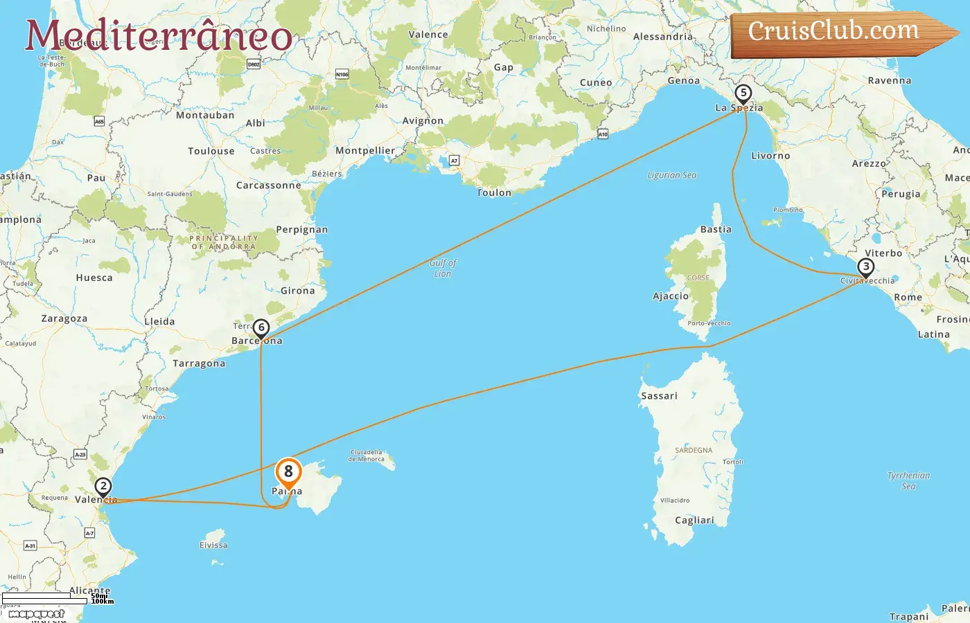 Cruzeiro no Mediterrâneo a partir de Palma a bordo do navio Mein Schiff 4 com visitas à Espanha e Itália por 8 dias