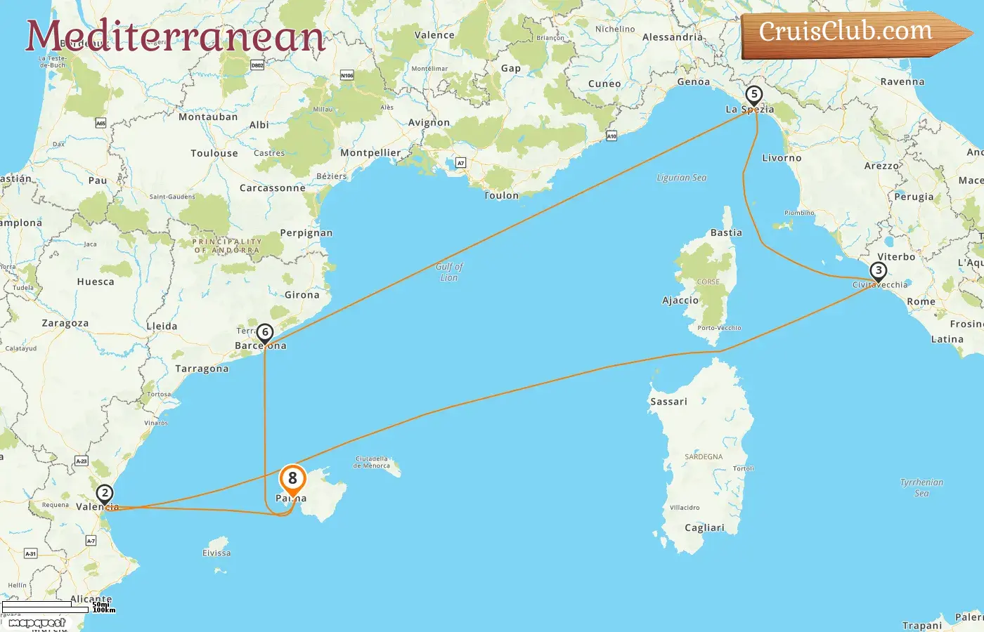 Cruise in the Mediterranean from Palma aboard Mein Schiff 4 ship with visits to Spain and Italy for 8 days