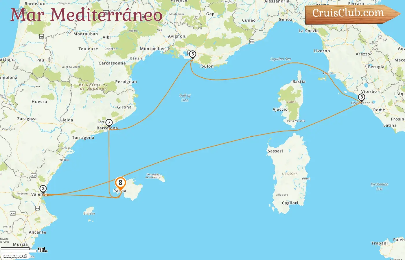 Crucero por el Mediterráneo desde Palma a bordo del barco Mein Schiff 4 con visitas a España, Italia y Francia durante 8 días