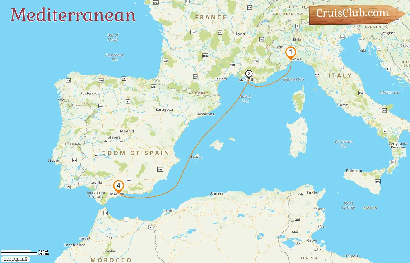 Cruise in the Mediterranean from Savona to Malaga aboard Costa Fascinosa ship with visits to Italy, France, and Spain for 4 days