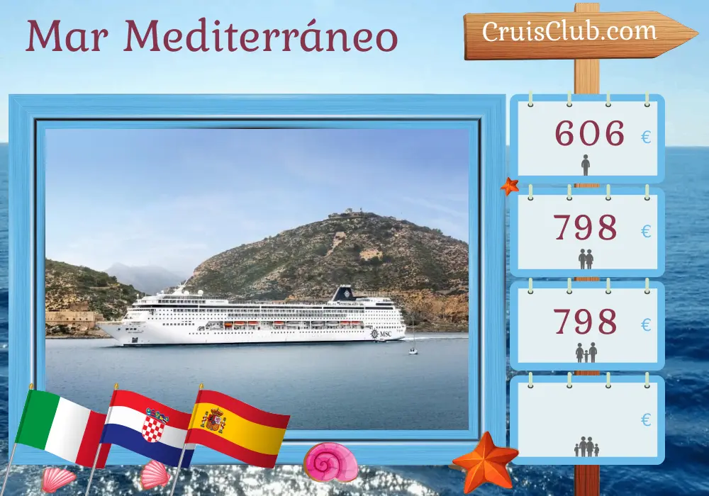 Crucero por el Mediterráneo de Marghera a Barcelona a bordo del barco MSC Armonía con visitas a Italia, Croacia y España durante 7 días