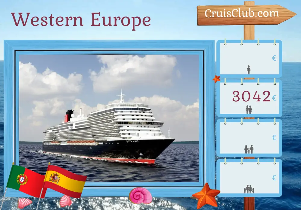 Cruise in the Western Europe from Southampton aboard Queen Anne ship with visits to Portugal and Spain for 13 days