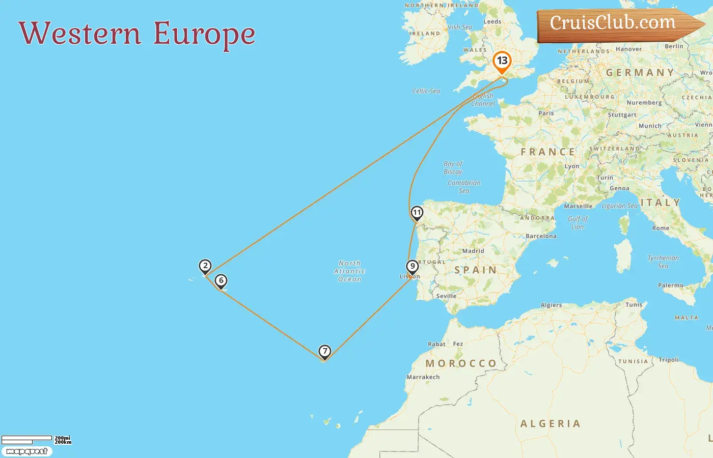 Cruise in the Western Europe from Southampton aboard Queen Anne ship with visits to Portugal and Spain for 13 days