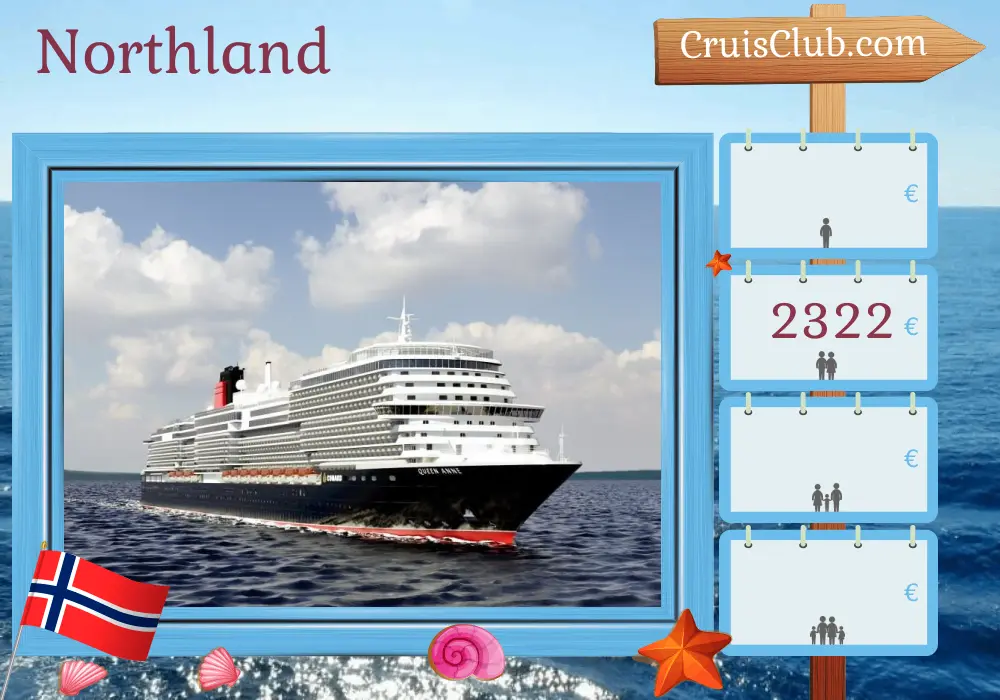 Cruise in the Northland from Southampton aboard Queen Anne ship with visits to Norway for 8 days
