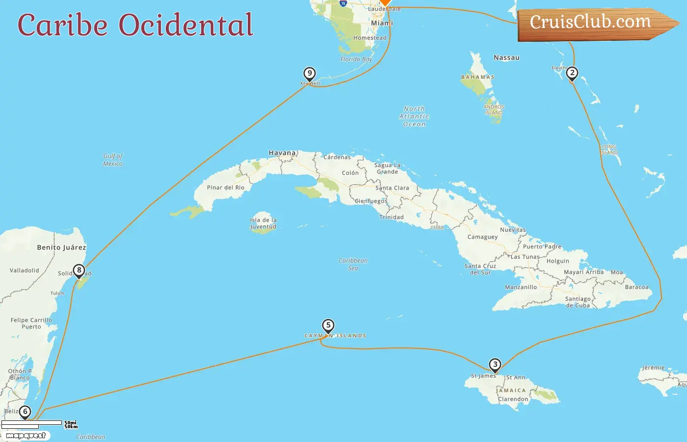 Cruzeiro no Caribe Ocidental a partir de Fort Lauderdale a bordo do navio Rotterdam com visitas aos EUA, Bahamas, Jamaica, Ilhas Cayman, Belize e México por 11 dias
