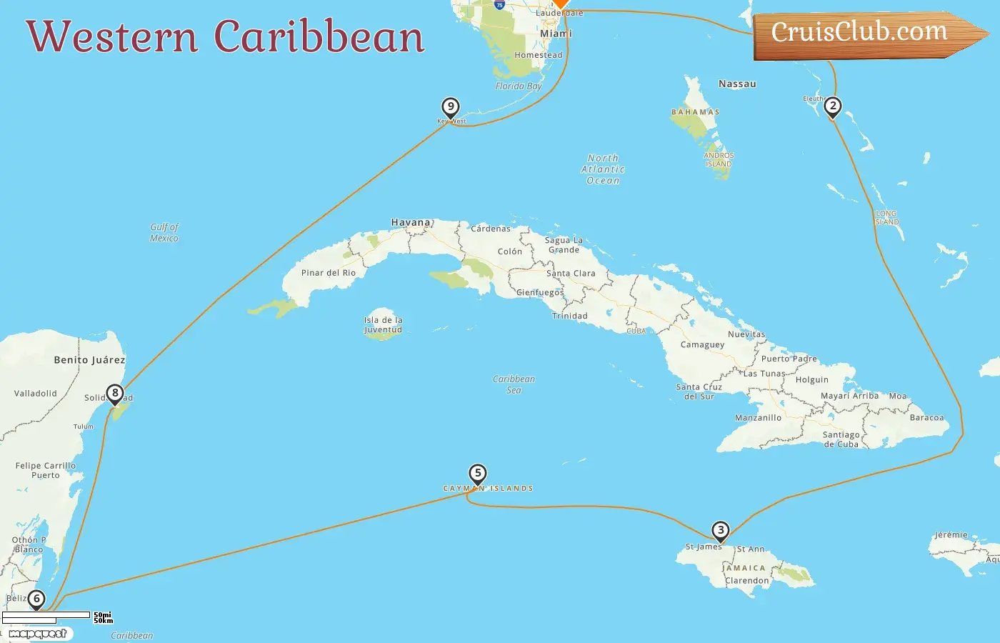Cruise in the Western Caribbean from Fort Lauderdale aboard Rotterdam ship with visits to USA, Bahamas, Jamaica, Cayman Islands, Belize, and Mexico for 11 days