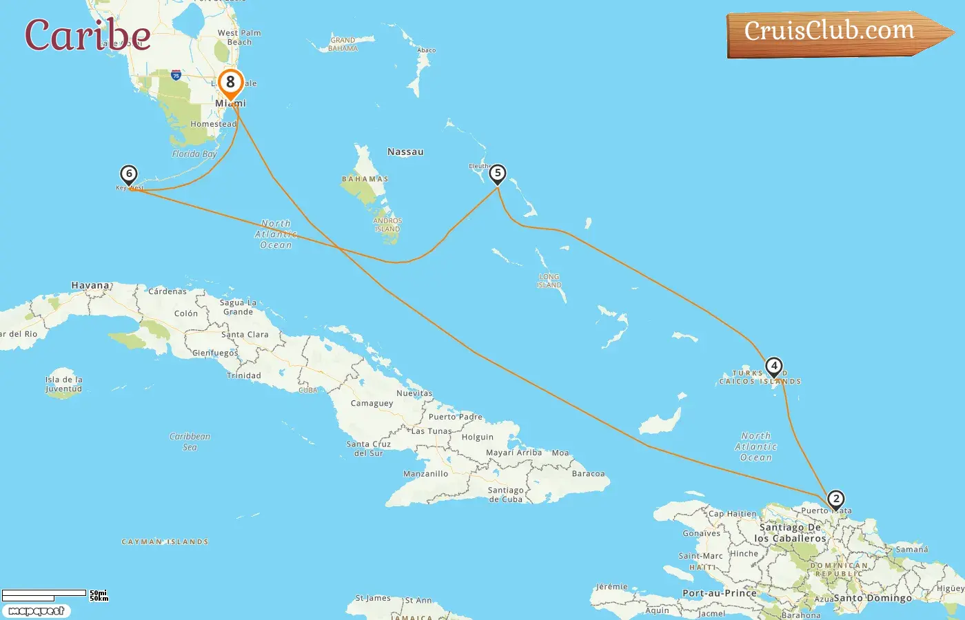 Crucero por el Caribe desde Miami a bordo del barco Zuiderdam con visitas a EE. UU., República Dominicana y Bahamas durante 8 días