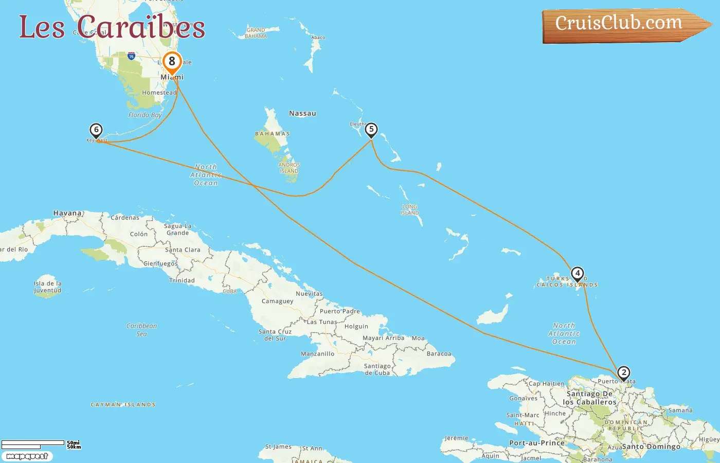 Croisière dans les Caraïbes au départ de Miami à bord du navire Zuiderdam avec des escales aux États-Unis, en République dominicaine et aux Bahamas pendant 8 jours