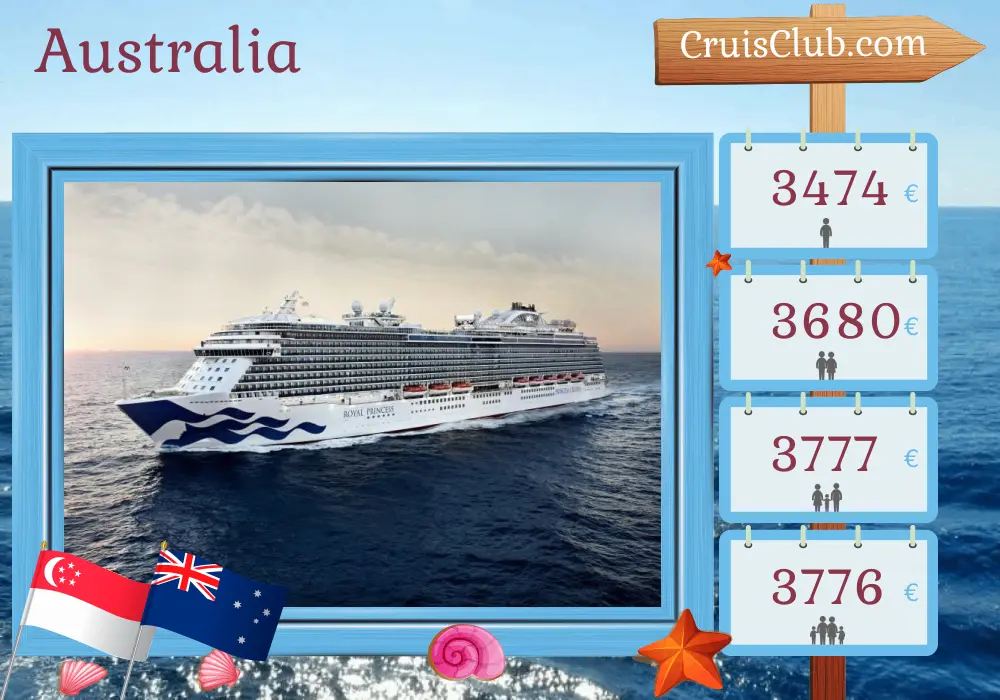 Cruise in the Australia from Singapore to Sydney aboard Royal Princess ship with visits to Singapore, Indonesia, and Australia for 16 days