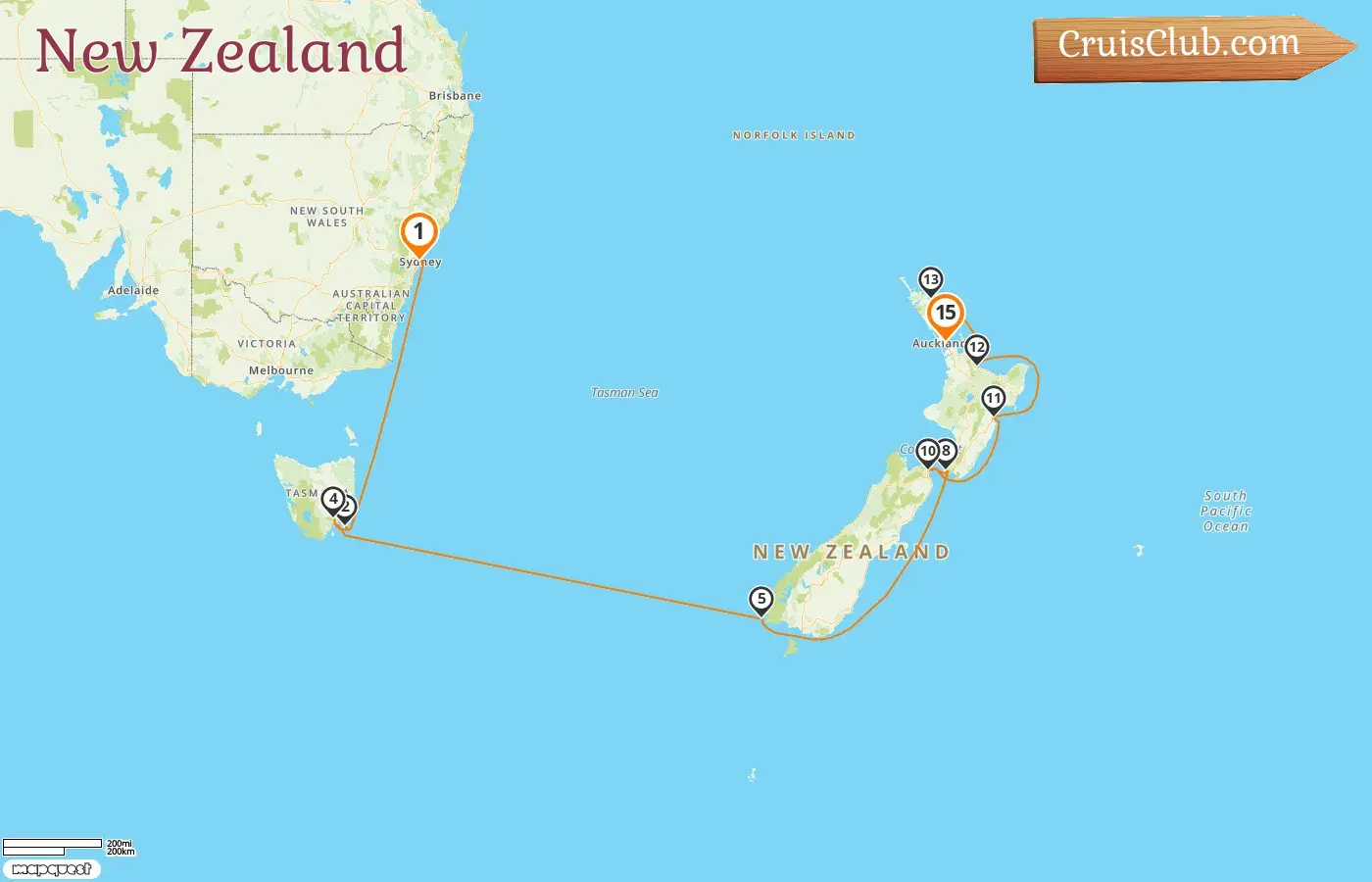 Cruise in the New Zealand from Sydney to Auckland aboard Royal Princess ship with visits to Australia and New Zealand for 15 days