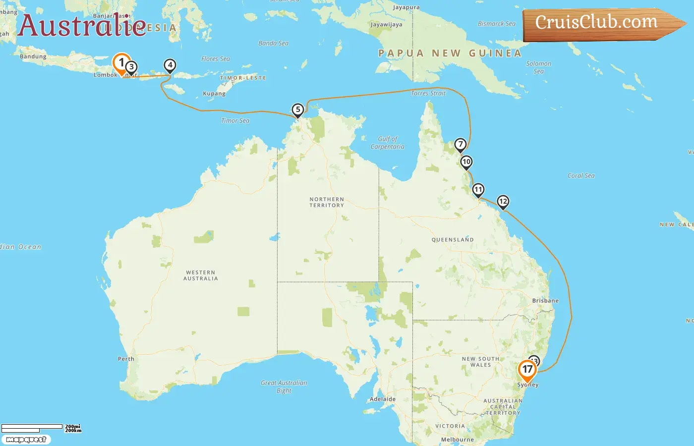 Croisière en Australie de Benoa à Sydney à bord du bateau Oceania Riviera avec des visites en Indonésie et en Australie pendant 17 jours