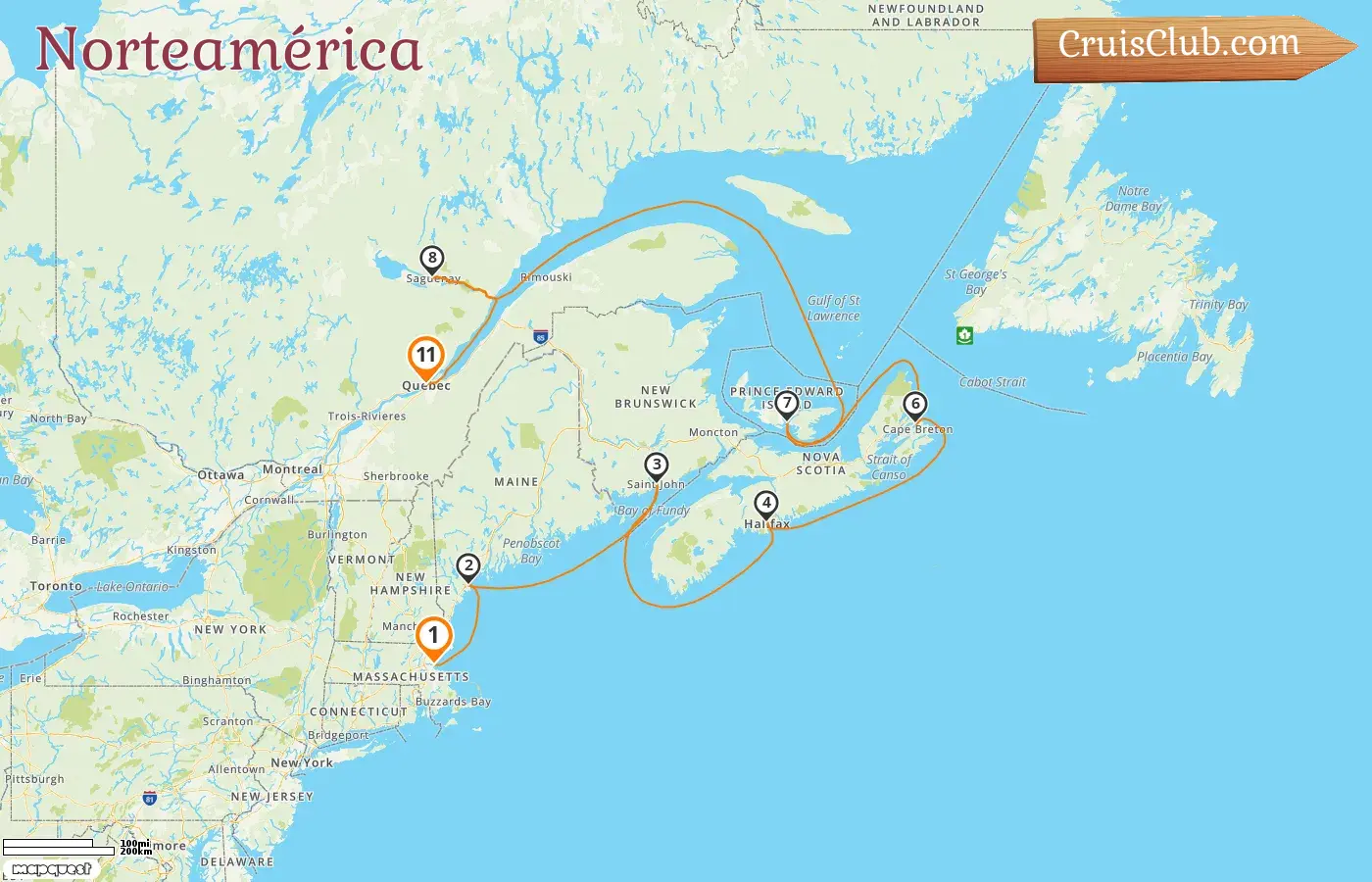 Crucero en Norteamérica de Boston a Quebec a bordo del barco Sapphire Princess con visitas a Estados Unidos y Canadá por 11 días