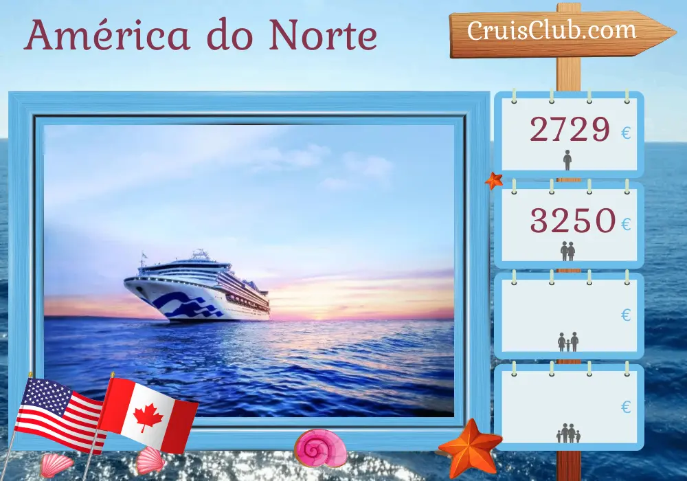 Cruzeiro na América do Norte de Boston a Quebec a bordo do navio Sapphire Princess com visitas aos EUA e Canadá por 11 dias
