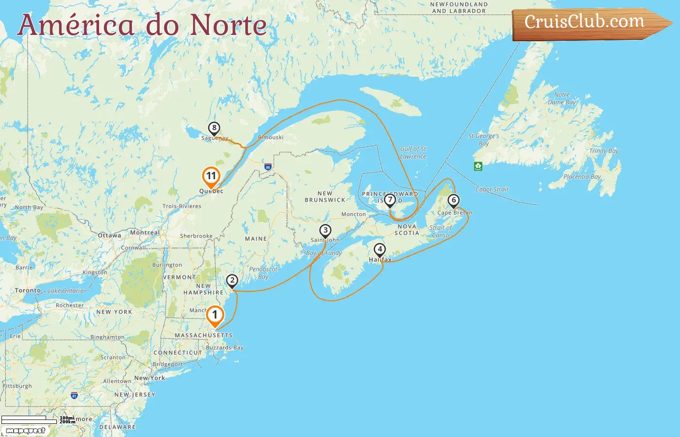 Cruzeiro na América do Norte de Boston a Quebec a bordo do navio Sapphire Princess com visitas aos EUA e Canadá por 11 dias