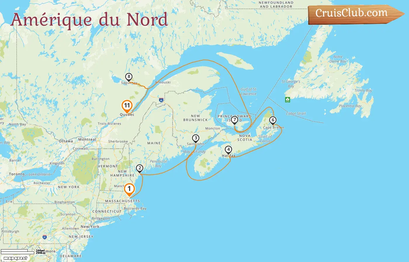 Croisière en Amérique du Nord de Boston à Québec à bord du navire Sapphire Princess avec des visites aux États-Unis et au Canada pendant 11 jours