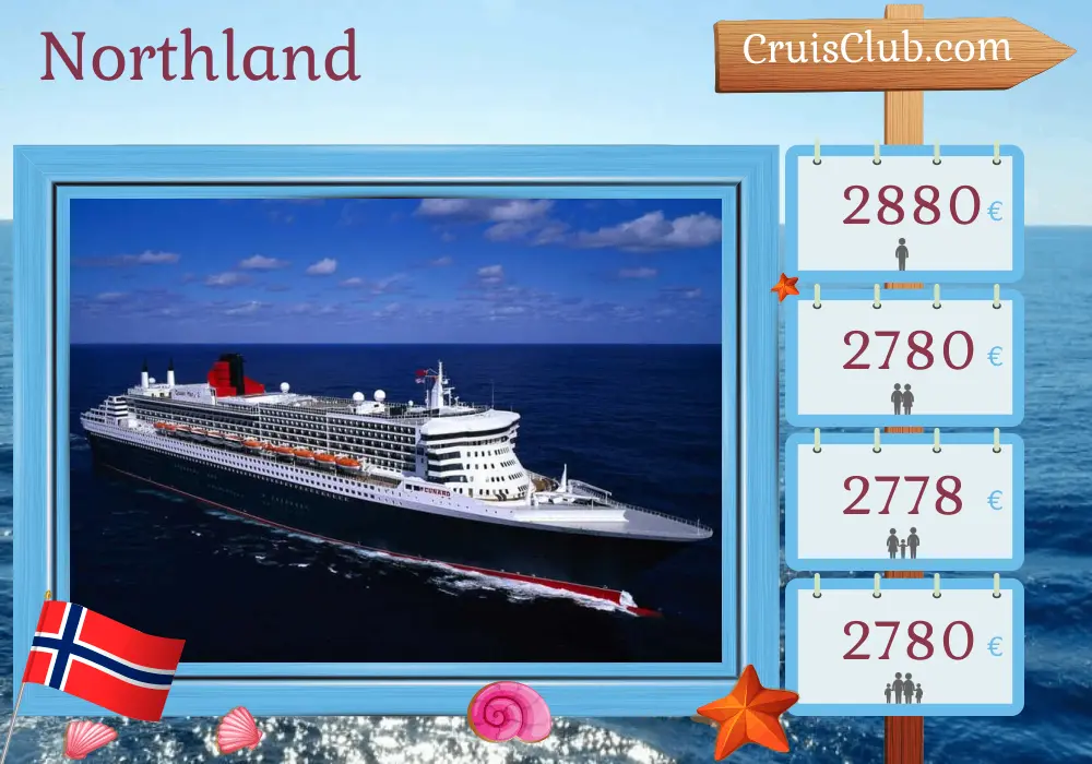 Cruise in the Northland from Southampton aboard Queen Mary 2 ship with visits to Norway for 8 days