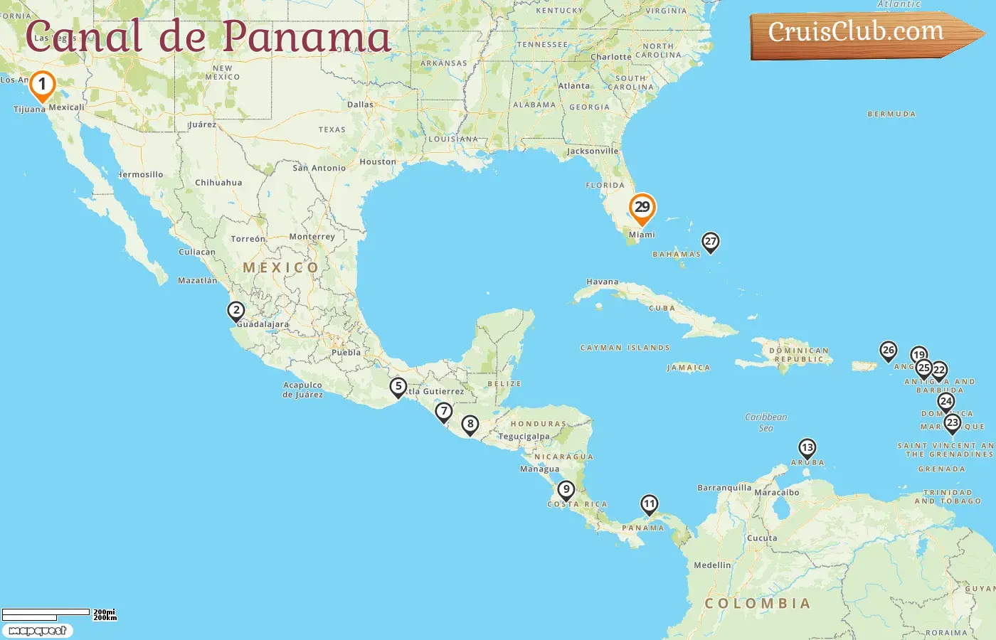 Croisière dans le canal de Panama de San Diego à Fort Lauderdale à bord du navire Koningsdam avec des visites aux États-Unis, au Mexique, au Guatemala, au Costa Rica, au Panama, à Aruba et aux Bahamas pendant 29 jours