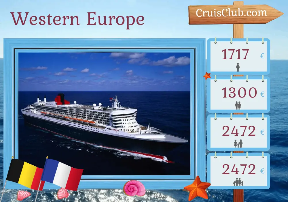 Cruise in the Western Europe from Southampton aboard Queen Mary 2 ship with visits to Belgium and France for 6 days