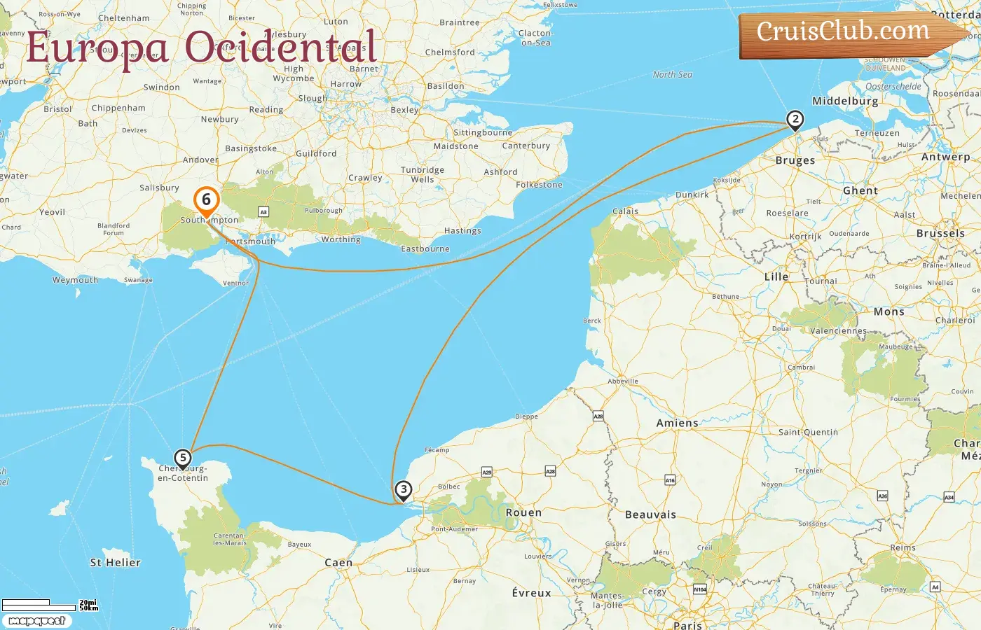 Cruzeiro na Europa Ocidental partindo de Southampton a bordo do navio Queen Mary 2 com visitas à Bélgica e França por 6 dias