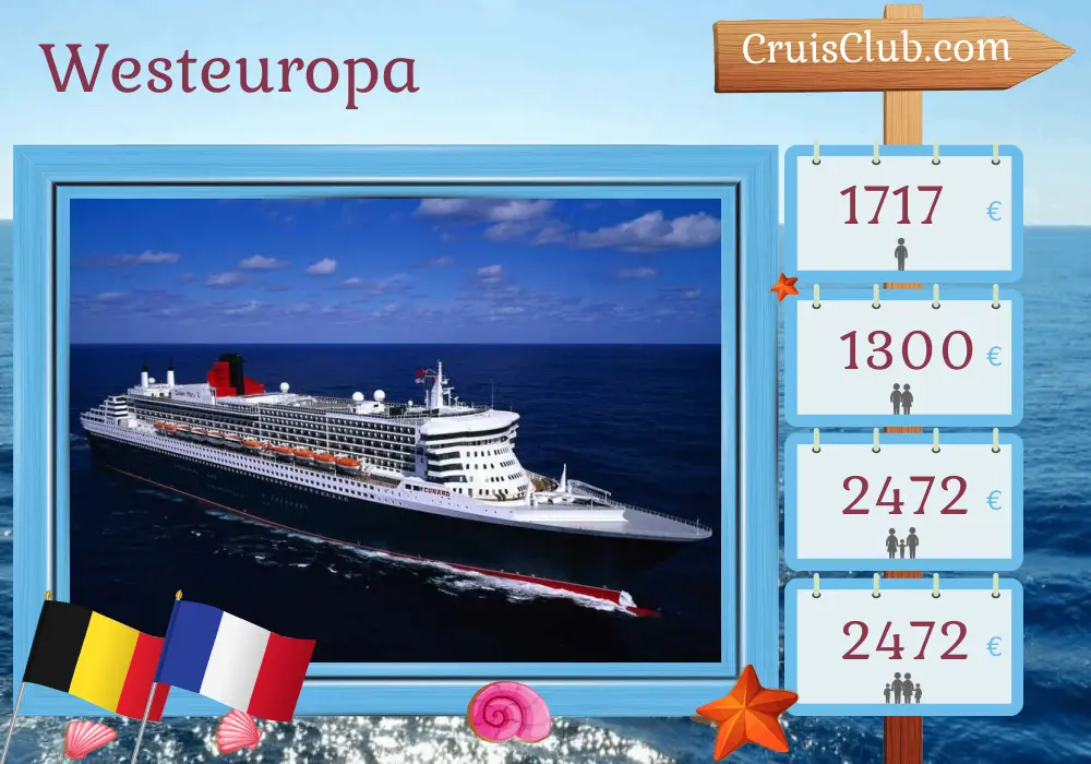 Kreuzfahrt im Westlichen Europa ab Southampton an Bord des Schiffes Queen Mary 2 mit Besuchen in Belgien und Frankreich für 6 Tage