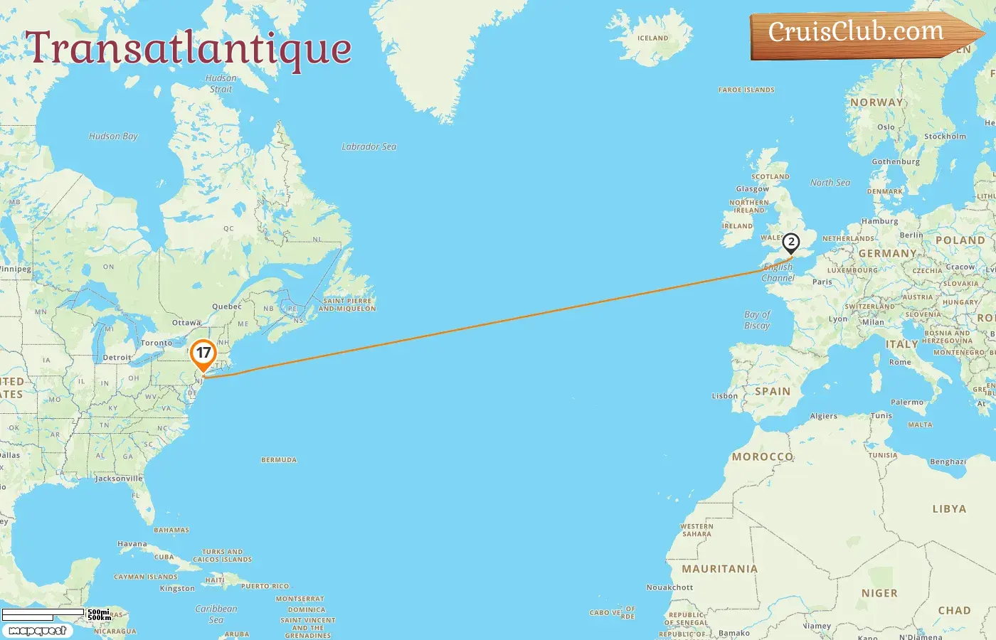 Croisière transatlantique au départ de New York à bord du Queen Mary 2 avec des escales aux États-Unis pendant 17 jours