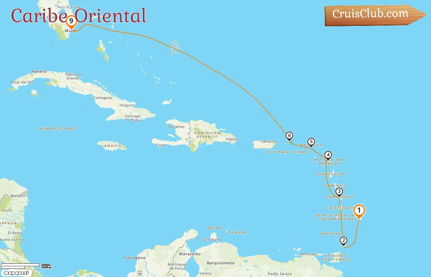 Cruzeiro no Caribe Oriental de Bridgetown para Miami a bordo do navio EXPLORA I com visitas a Barbados, Trinidad e Tobago, e EUA por 9 dias