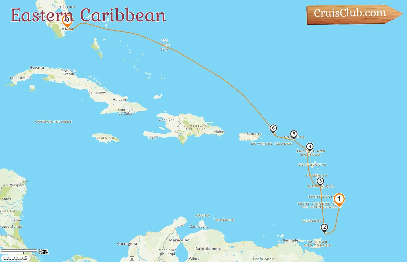 Cruise in the Eastern Caribbean from Bridgetown to Miami aboard EXPLORA I ship with visits to Barbados, Trinidad and Tobago, and USA for 9 days