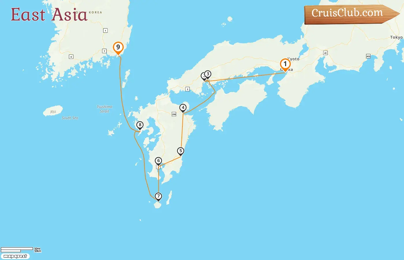 Kreuzfahrt in Ostasien von Osaka nach Busan an Bord des Schiffes Le Soléal mit Besuchen in Japan und Südkorea für 9 Tage